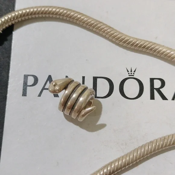 Pandora Sterling Silver 7" Snakechain Bracelet w/ Coiled Snake Charm 790171